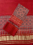Premium Ajrakh Hand Block Print Modal Silk 3-Piece Suit Set with Zari Pallu Dupatta