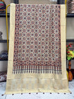 Dola Silk Ajrakh Hand Block Print Natural Dye Zari Pallu Dupatta 07 - The Ajrakh Studio