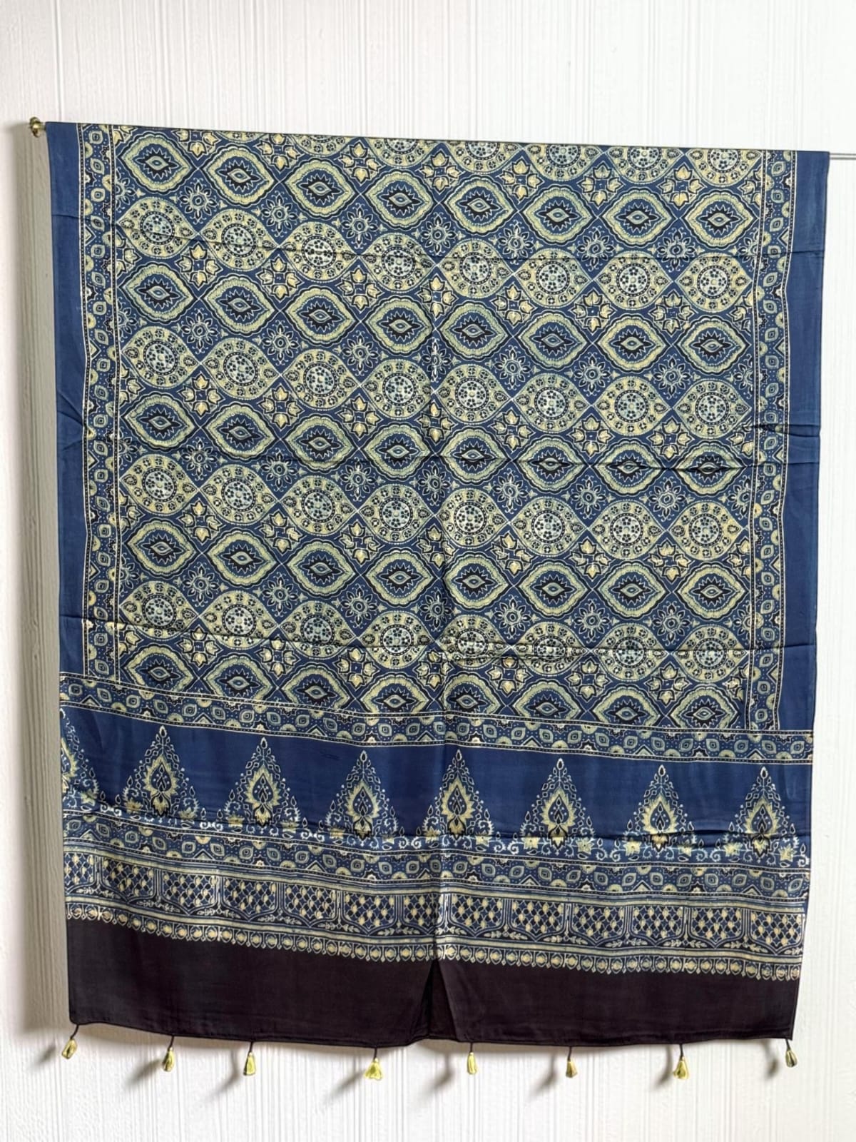 Ajrakh Modal Silk Natural Dye Dupatta with Tassels 34 - The Ajrakh Studio