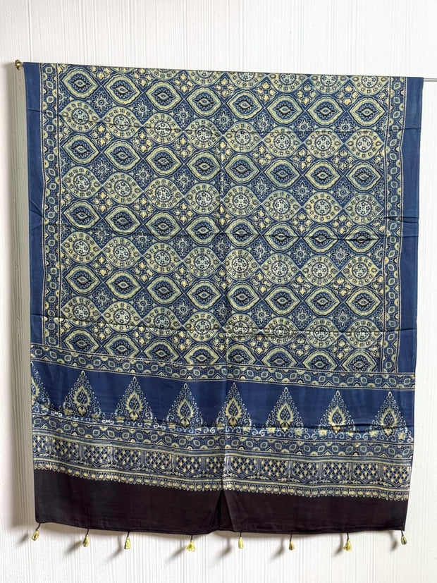 Ajrakh Modal Silk Natural Dye Dupatta with Tassels 34 - The Ajrakh Studio