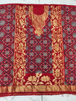 Premium Dola Silk Ajrakh Hand Block Print Natural Dye 2-Piece Suit with Zari Border Dupatta
