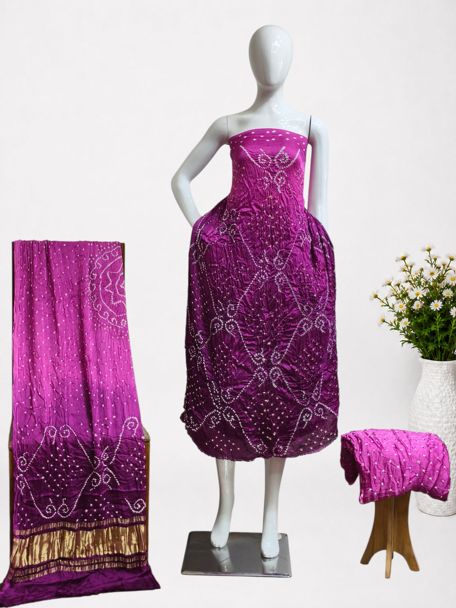 Shaded Modal Silk Fine Barik Bandhani Unstitched Suit Set