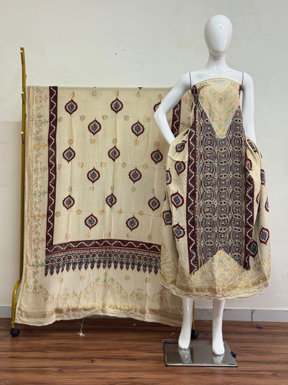 Meena Kari Dola Silk Ajrakh Hand Block Print 2-Piece Suit 10 - The Ajrakh Studio