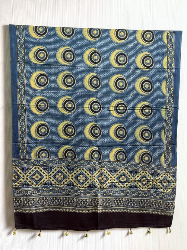 Ajrakh Modal Silk Natural Dye Dupatta with Tassels 23 - The Ajrakh Studio