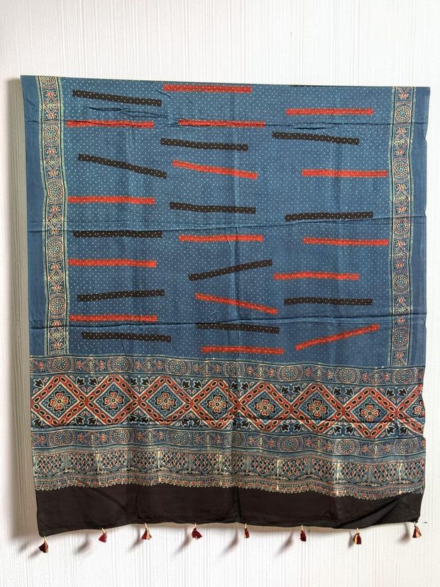 Ajrakh Modal Silk Natural Dye Dupatta with Tassels 32 - The Ajrakh Studio