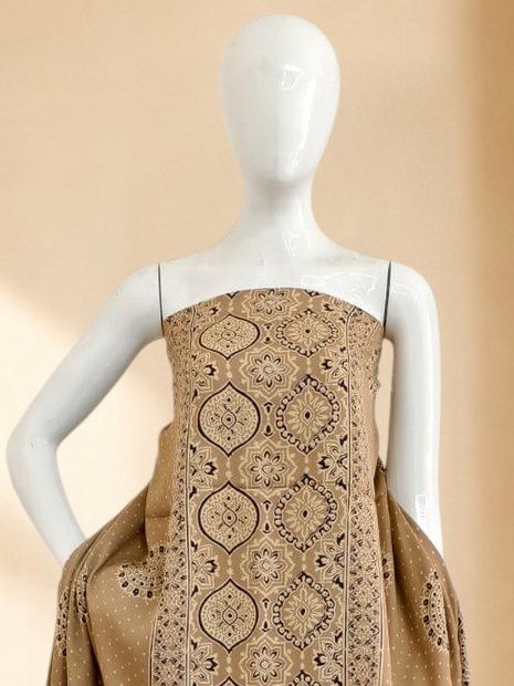 Premium Ajrakh Hand Block Print Modal Silk 3-Piece Suit Set with Zari Pallu Dupatta