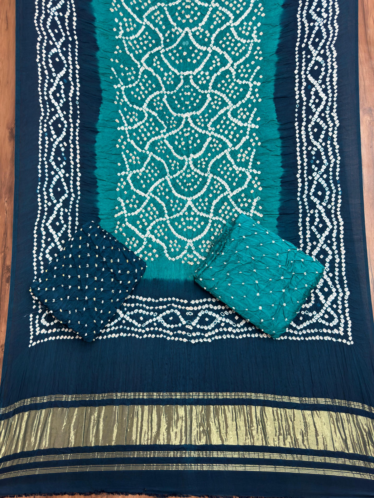 Premium Multi-Color Bandhej Zari Pallu 3-Piece Suit 05 - The Ajrakh Studio