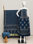 Havi Modal Silk Ajrakh Neptol Dye & Discharge Print Panel Design 3-Piece Suit - The Ajrakh Studio