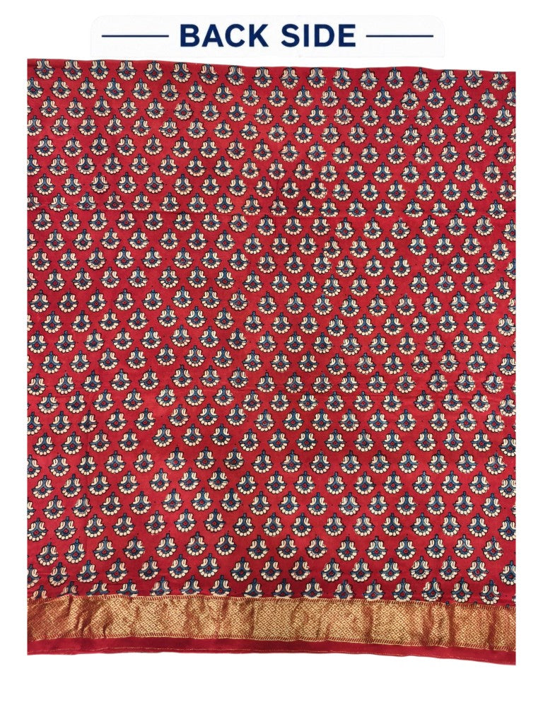 Premium Dola Silk Ajrakh Hand Block Print Natural Dye 2-Piece Suit with Zari Border Dupatta