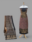 Premium Dola Silk Ajrakh Hand Block Print Natural Dye 2-Piece Suit with Zari Border Dupatta