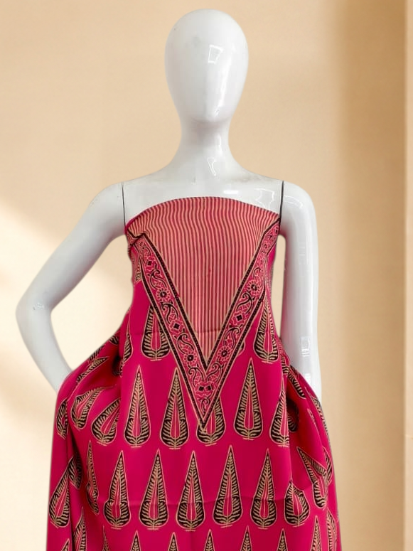 Premium Ajrakh Hand Block Print Modal Silk 3-Piece Suit Set with Zari Pallu Dupatta
