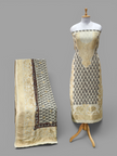 Premium Dola Silk Ajrakh Hand Block Print Natural Dye 2-Piece Suit with Zari Border Dupatta