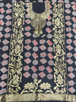 Premium Dola Silk Ajrakh Hand Block Print Natural Dye 2-Piece Suit with Zari Border Dupatta