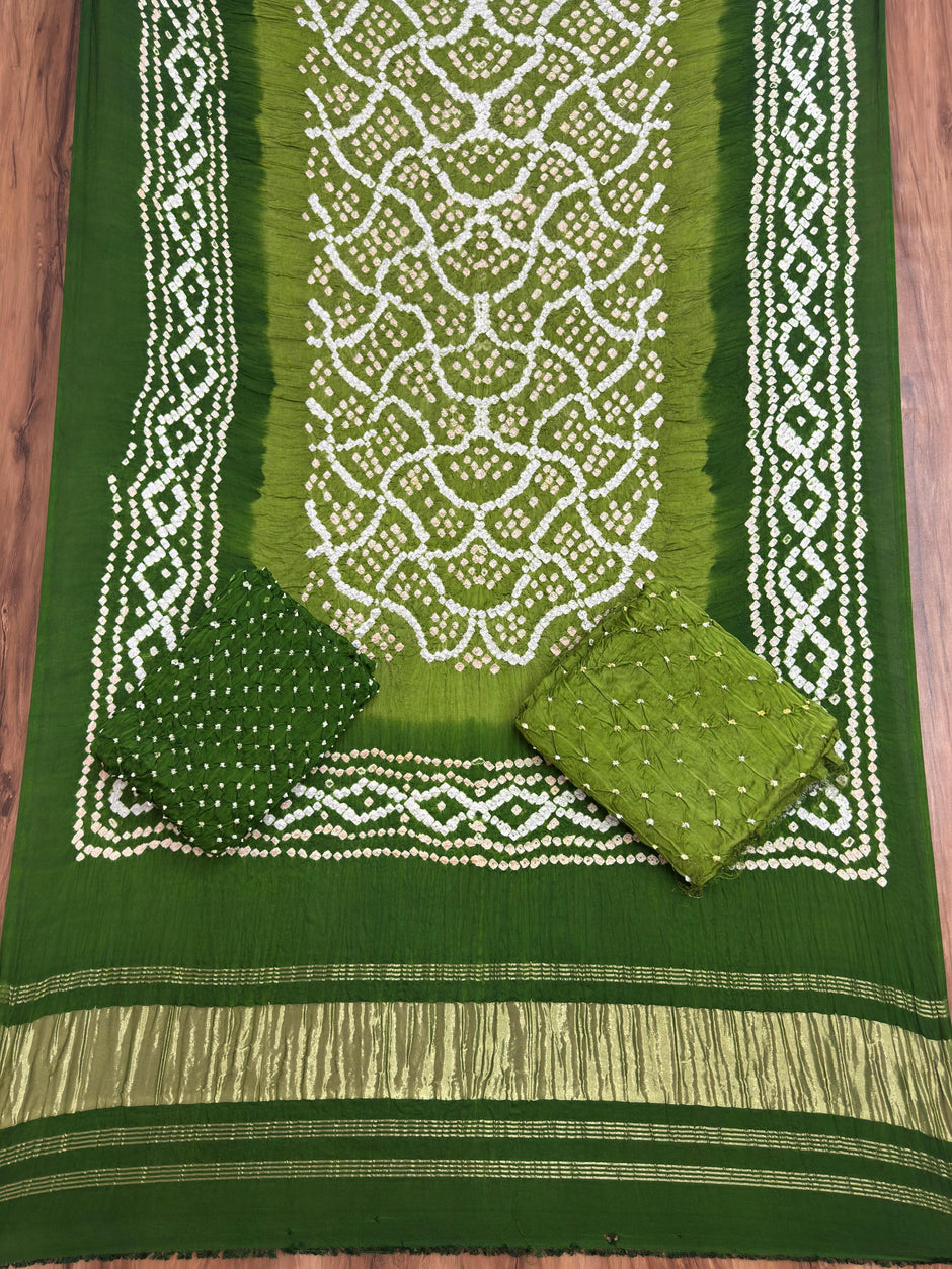Premium Multi-Color Bandhej Zari Pallu 3-Piece Suit 03 - The Ajrakh Studio