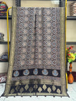 Dola Silk Ajrakh Hand Block Print Natural Dye Zari Pallu Dupatta 21 - The Ajrakh Studio