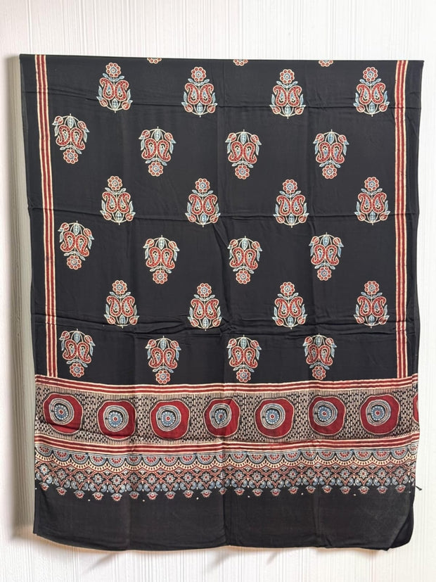 Ajrakh Modal Silk Natural Dye Dupatta with Tassels 37 - The Ajrakh Studio