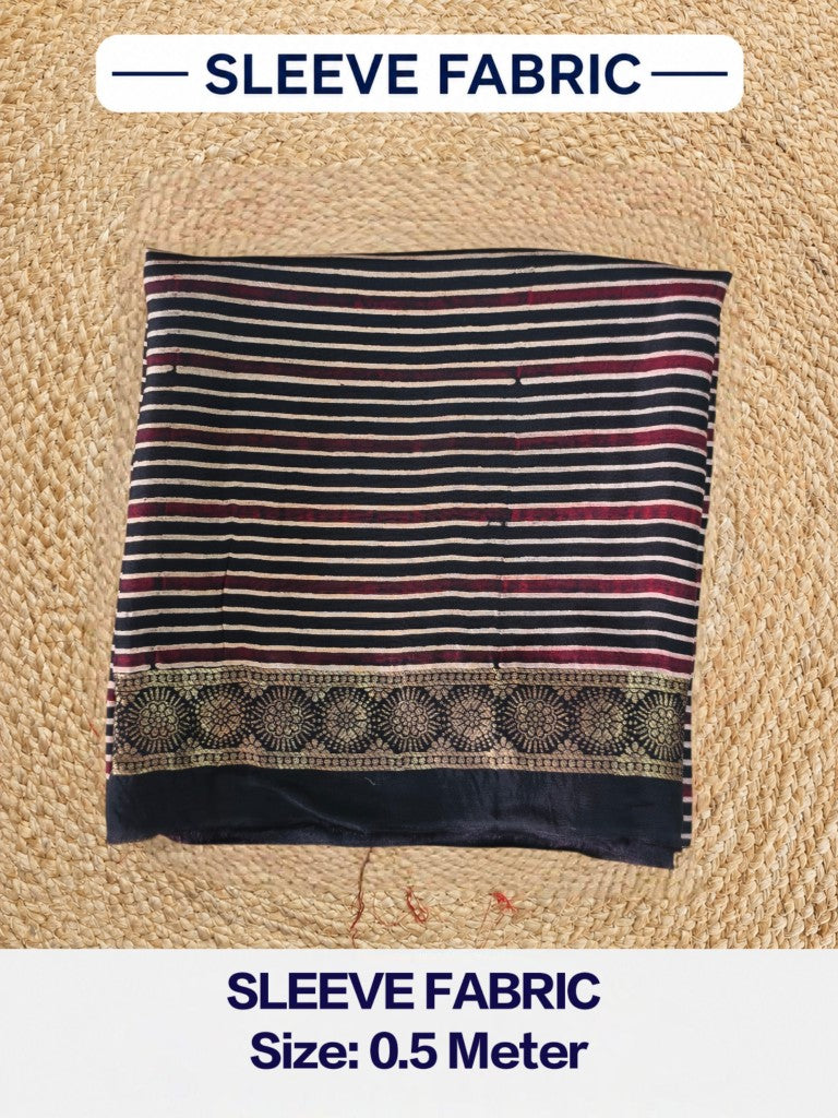 Premium Dola Silk Ajrakh Hand Block Print Natural Dye 2-Piece Suit with Zari Border Dupatta