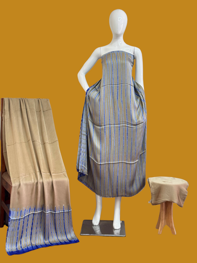 Pure Modal Silk Handcrafted Tie-Dye Suit Set with Plain Bottom