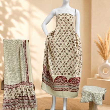 Premium Ajrakh Hand Block Print Modal Silk 3-Piece Suit Set with Zari Pallu Dupatta