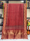 Dola Silk Ajrakh Hand Block Print Natural Dye Zari Pallu Dupatta 17 - The Ajrakh Studio