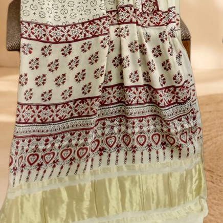 Premium Ajrakh Hand Block Print Modal Silk 3-Piece Suit Set with Zari Pallu Dupatta