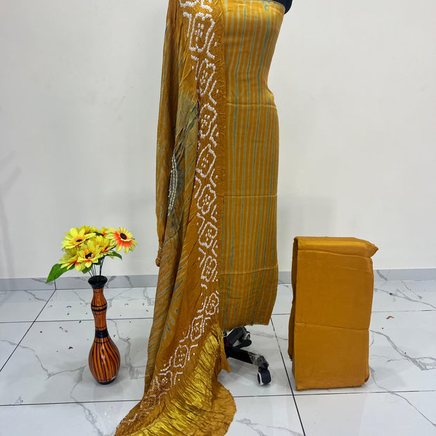 Rust & Green Modal Silk Tie & Dye Bandhani Dupatta 3 Piece Suits