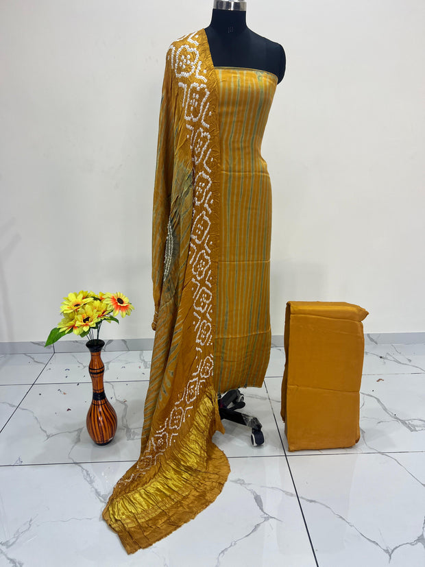 Rust & Green Modal Silk Tie & Dye Bandhani Dupatta 3 Piece Suits