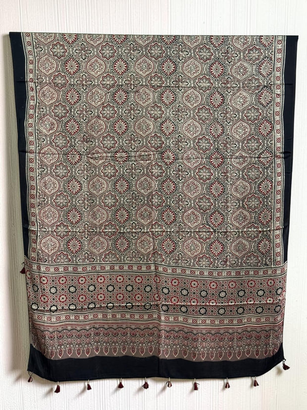 Ajrakh Modal Silk Natural Dye Dupatta with Tassels 24 - The Ajrakh Studio