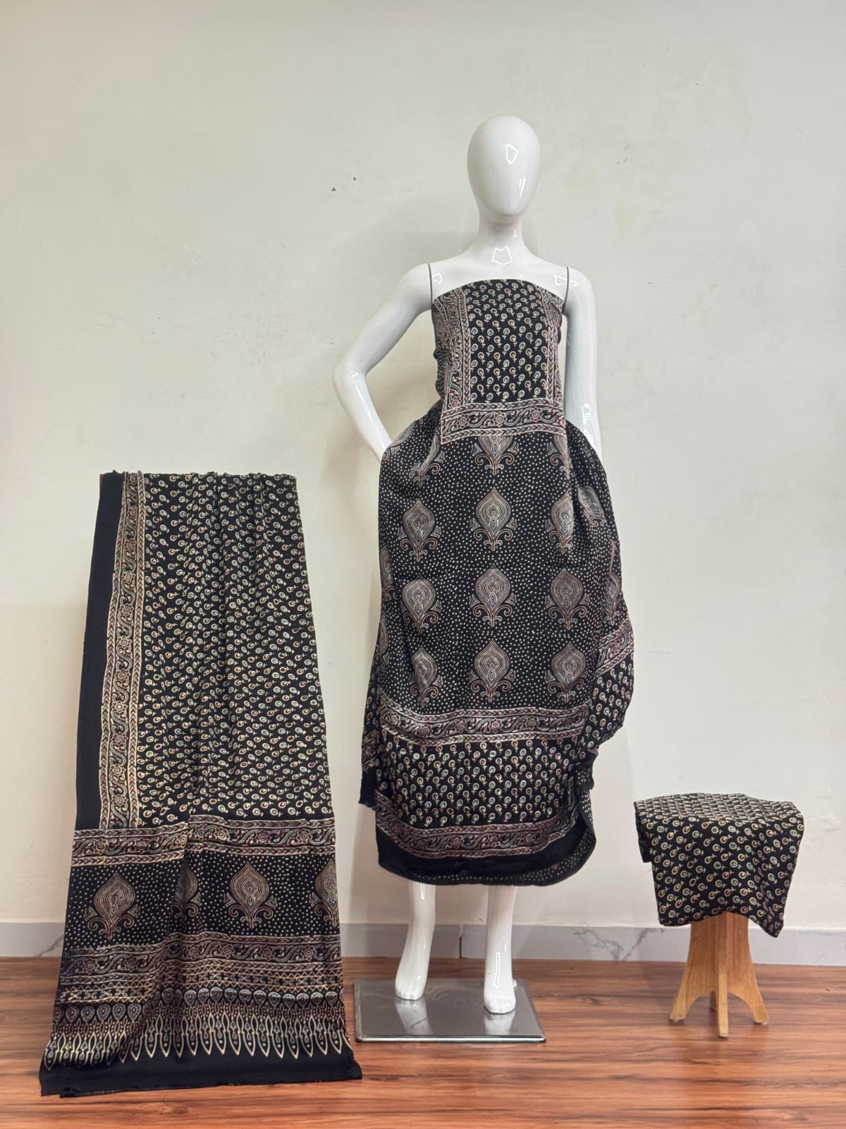 Havi Pure Modal Silk Ajrakh Natural Dye 3-Piece Suit 23 - The Ajrakh Studio
