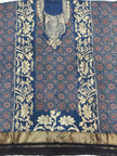 Premium Dola Silk Ajrakh Hand Block Print Natural Dye 2-Piece Suit with Zari Border Dupatta
