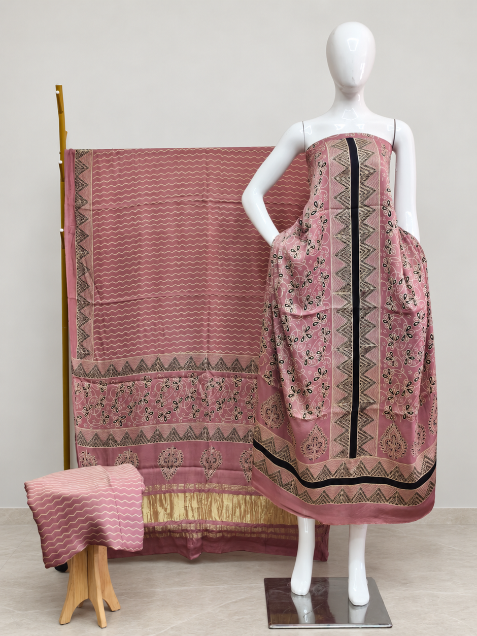 Havi Modal Silk Ajrakh Neptol Dye & Discharge Print Panel Design 3-Piece Suit - The Ajrakh Studio