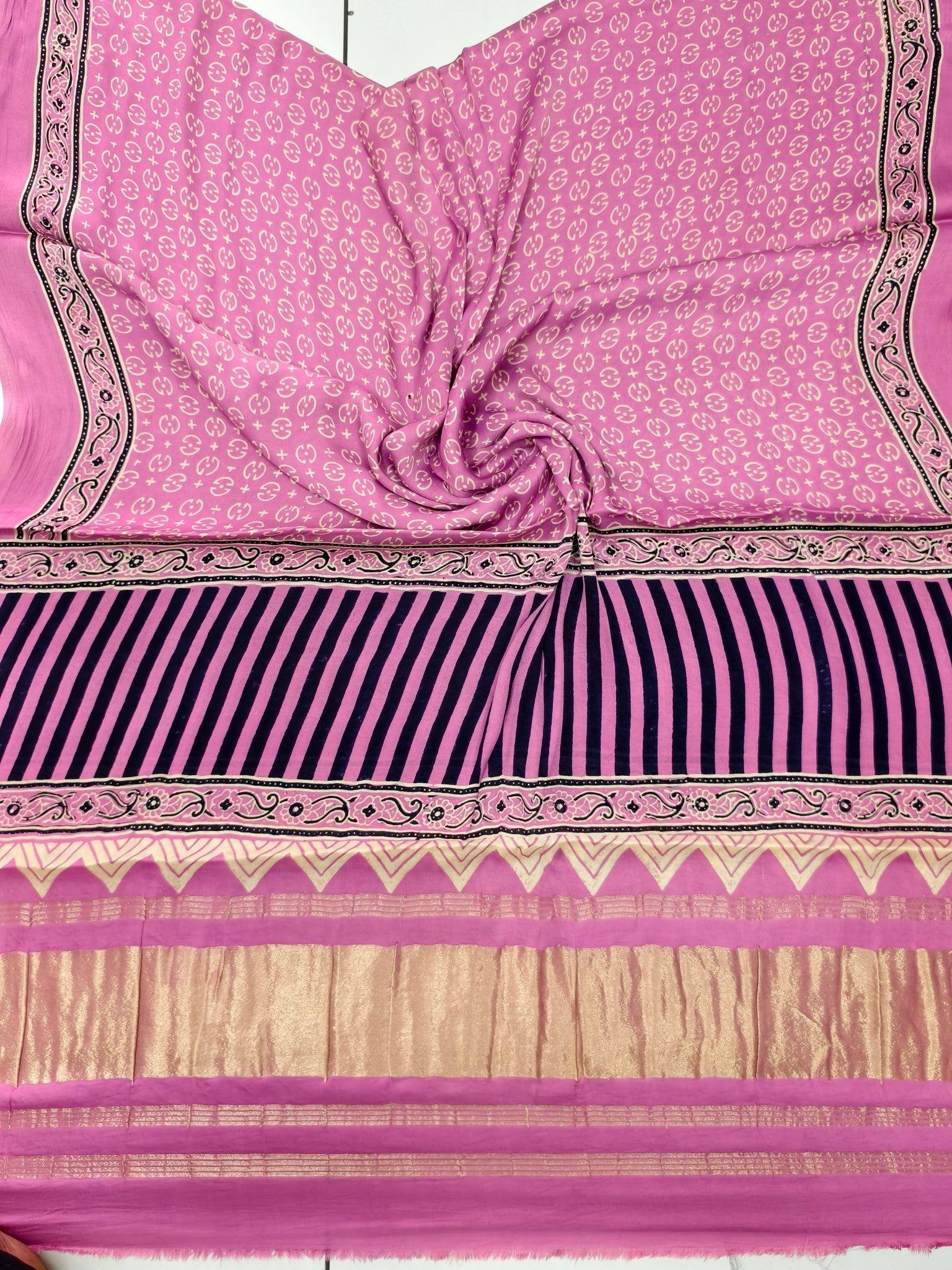 Premium Ajrakh Hand Block Print Modal Silk 3-Piece Suit Set with Zari Pallu Dupatta