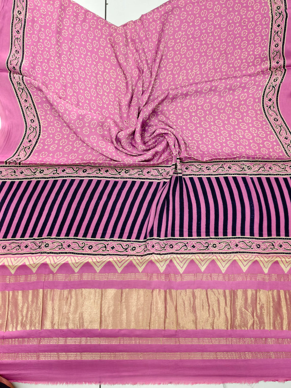 Premium Ajrakh Hand Block Print Modal Silk 3-Piece Suit Set with Zari Pallu Dupatta