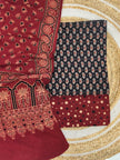 Pure Cotton Ajrakh Screen Print Natural Dye 3-Piece Suit 13 - The Ajrakh Studio