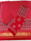 Premium Ajrakh Hand Block Print Modal Silk 3-Piece Suit Set with Zari Pallu Dupatta