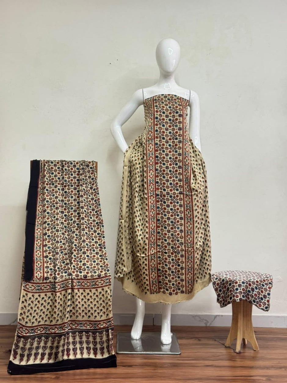 Havi Pure Modal Silk Ajrakh Natural Dye 3-Piece Suit 27 - The Ajrakh Studio