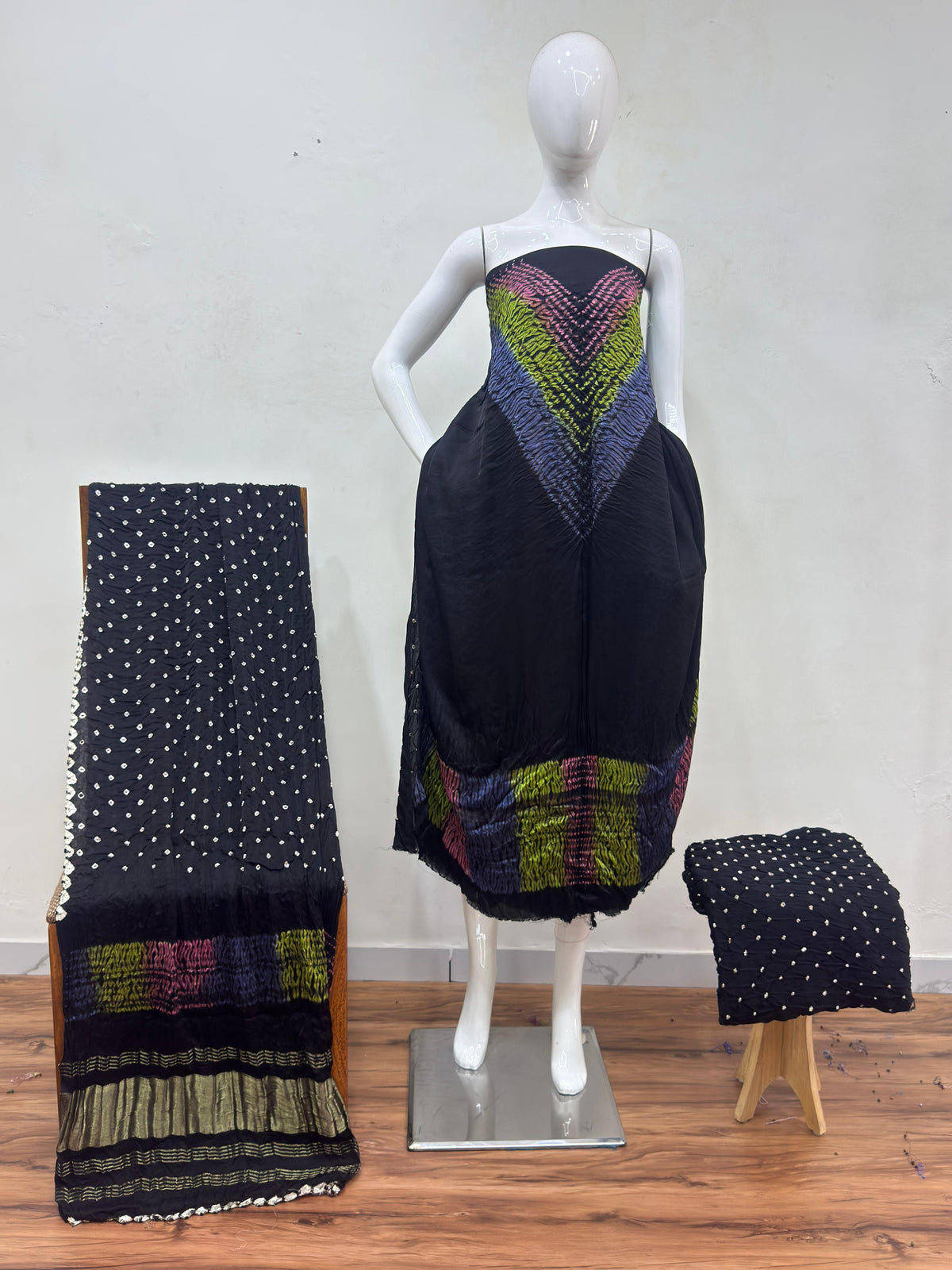 Premium Modal Silk Multi Shibori 3-Piece Suit 104 - The Ajrakh Studio
