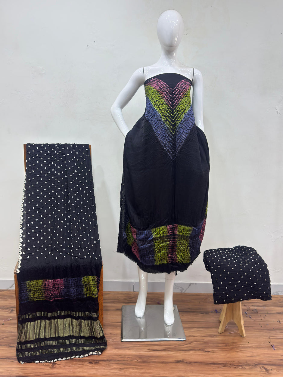 Premium Modal Silk Multi Shibori 3-Piece Suit 104 - The Ajrakh Studio