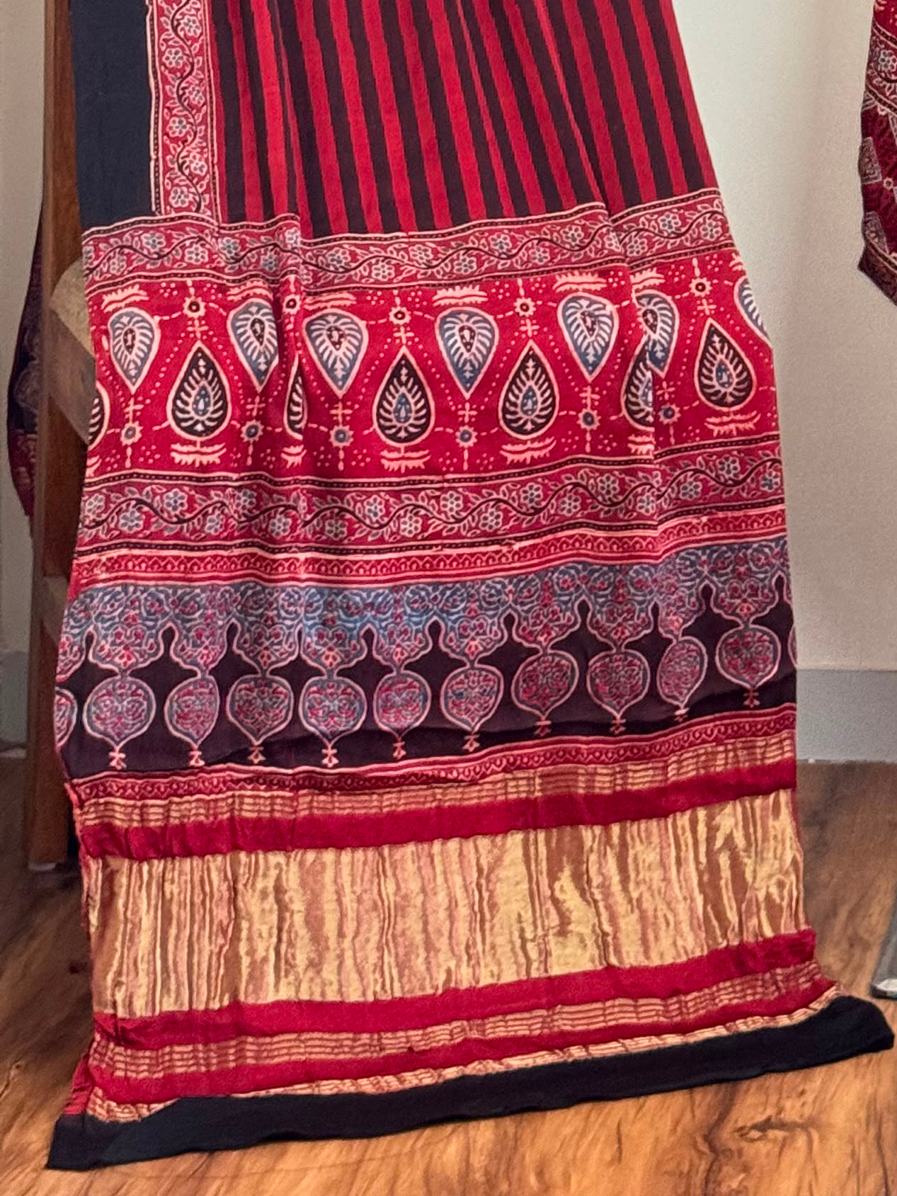 Ajrakh Hand Block Print Natural Dye Pure Modal Silk 3 Piece Suit with Zari Pallu Dupatta