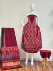 Ajrakh Hand Block Print Natural Dye Pure Modal Silk 3 Piece Suit with Zari Pallu Dupatta
