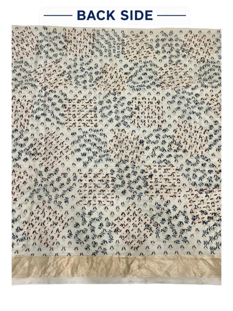 Premium Dola Silk Ajrakh Hand Block Print Natural Dye 2-Piece Suit with Zari Border Dupatta
