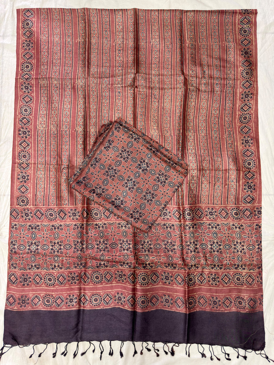Handloom Pure Tussar Silk Ajrakh Natural Dye 2-Piece Suit Set – Exclusive Collection