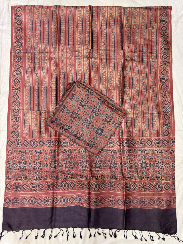 Handloom Pure Tussar Silk Ajrakh Natural Dye 2-Piece Suit Set – Exclusive Collection