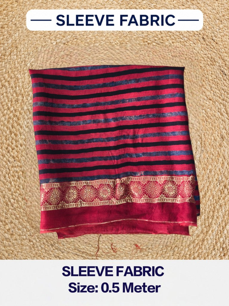 Premium Dola Silk Ajrakh Hand Block Print Natural Dye 2-Piece Suit with Zari Border Dupatta