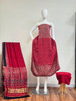 Ajrakh Hand Block Print Natural Dye Pure Modal Silk 3 Piece Suit with Zari Pallu Dupatta