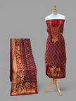 Premium Dola Silk Ajrakh Hand Block Print Natural Dye 2-Piece Suit with Zari Border Dupatta