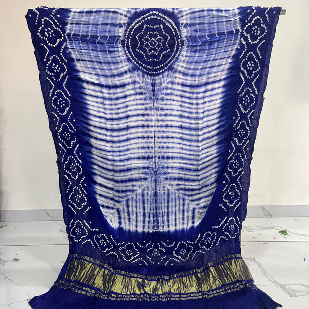 Blue & White Modal Silk Tie & Dye Bandhani Dupatta 3 Piece Suits