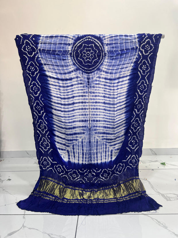 Blue & White Modal Silk Tie & Dye Bandhani Dupatta 3 Piece Suits