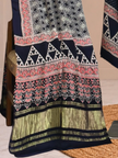 Premium  Ajrakh Hand Block Print Modal Silk 3-Piece Suit Set with Zari Pallu Dupatta