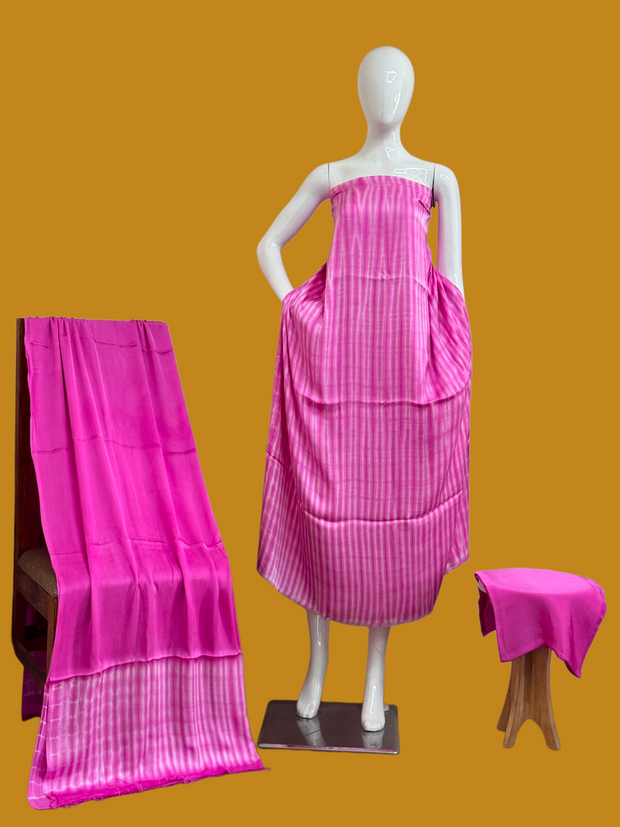 Pure Modal Silk Handcrafted Tie-Dye Suit Set with Plain Bottom